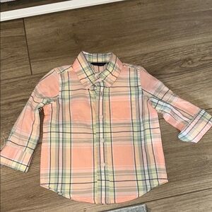 Janie and Jack Pink and Green Button Down Shirt NWT